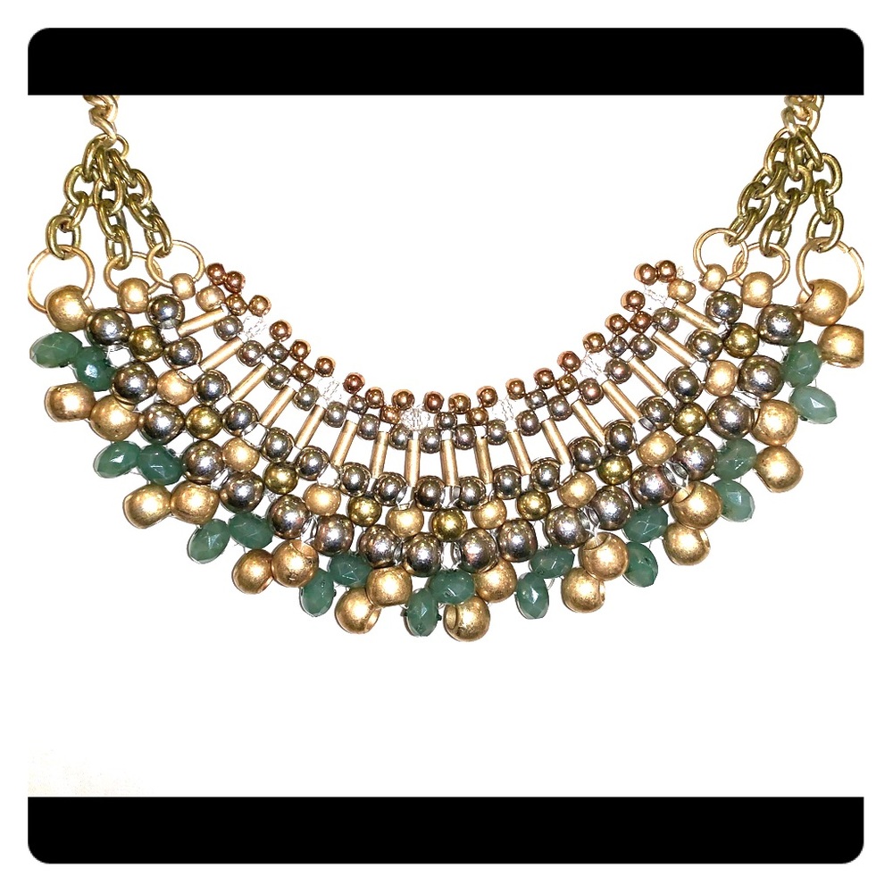 Gold and Jade Statement Bib Necklace